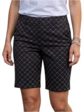 WHITE HOUSE BLACK MARKET Bermuda Shorts Faux Pockets Black White Pattern Sz 10